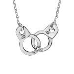 Collier en argent rhodi chane avec pendentif grandes menottes au milieu - longueur 40cm + 5cm de rallonge ...