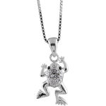 Collier en argent rhodi chane avec pendentif grenouille orne d'oxydes blancs - longueur 42cm