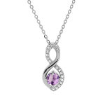 Collier en argent rhodi� cha�ne avec pendentif infini amethyste v�ritable et oxydes blancs sertis 40 ...