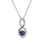 Collier en argent rhodi� cha�ne avec pendentif infini oxydes bleus et blancs sertis 40 + 5cm