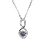 Collier en argent rhodi� cha�ne avec pendentif infini oxydes mystique et blancs sertis 40 + 5cm