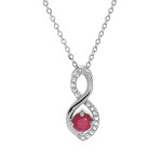 Collier en argent rhodi� cha�ne avec pendentif infini oxydes roses et blancs sertis 40 + 5cm
