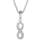 Collier en argent rhodi� cha�ne avec pendentif infini en rail d'oxydes blancs sertis grand mod�le - longueur ...