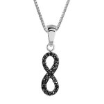 Collier en argent rhodi� cha�ne avec pendentif infini en rail d'oxydes noirs sertis grand mod�le - longueur ...