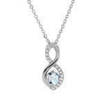 Collier en argent rhodi� cha�ne avec pendentif infini topaze bleu v�ritable et oxydes blancs sertis 40 ...