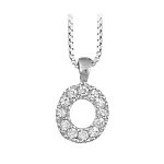 Collier en argent rhodi� cha�ne avec pendentif initiale o orn�e d'oxydes blancs - longueur 45cm