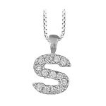 Collier en argent rhodi� cha�ne avec pendentif initiale s orn�e d'oxydes blancs - longueur 45cm