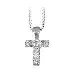 Collier en argent rhodi� cha�ne avec pendentif initiale t orn�e d'oxydes blancs - longueur 45cm