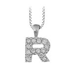 Collier en argent rhodi� cha�ne avec pendentif initiale r orn�e d'oxydes blancs - longueur 45cm