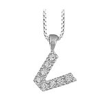 Collier en argent rhodi� cha�ne avec pendentif initiale v orn�e d'oxydes blancs - longueur 45cm