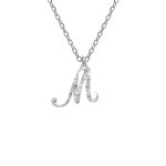 Collier en argent rhodi chane avec pendentif lettre anglaise m diamante longueur 40 + 4cm