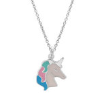 Collier en argent rhodi� cha�ne avec pendentif licorne blanche et pastel 35 + 5cm