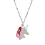 Collier en argent rhodi� cha�ne avec pendentif licorne blanche et rose 35 + 5cm