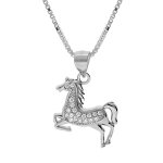 Collier en argent rhodi� cha�ne avec pendentif licorne et oxydes blancs sertis 42 + 3cm