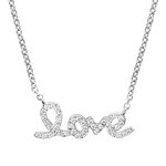 Collier en argent rhodi chane avec pendentif  love  orn d'oxydes blancs sertis - longueur 40cm + 4cm ...