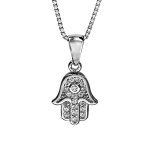 Collier en argent rhodi chane avec pendentif main de fatma orne d'oxydes blancs - longueur 42cm + ...