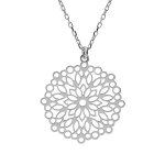 Collier en argent rhodi chane avec pendentif mandala ajour 23mm 40 + 5cm