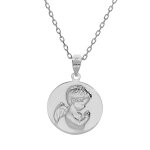 Collier en argent rhodi chane avec pendentif mdaille angelot en relief 40 + 5cm