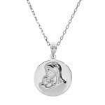 Collier en argent rhodi chane avec pendentif mdaille vierge et l'enfant en relief 40 + 5cm