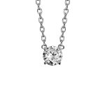Collier solitaire en argent rhodi� cha�ne avec pendentif oxyde blanc de 5mm serti 4 griffes - longueur ...