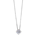 Collier en argent rhodi� cha�ne avec pendentif oxyde blanc serti 4 griffes - longueur 42cm