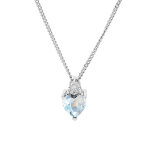 Collier en argent rhodi� cha�ne avec pendentif oxyde bleu ciel forme coeur et oxyde blanc 42 + 3cm