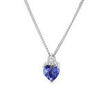 Collier en argent rhodi� cha�ne avec pendentif oxyde bleu fonc� forme coeur et oxyde blanc 42 + 3cm