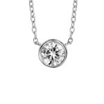 Collier en argent rhodi� cha�ne avec pendentif oxyde rond blanc diam�tre 5mm serti clos - longueur 40cm ...
