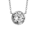 Collier en argent rhodi� cha�ne avec pendentif oxyde rond blanc diam�tre 7mm serti clos - longueur 40cm ...