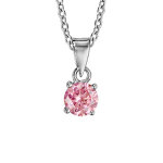 Collier en argent rhodi� cha�ne avec pendentif oxyde rond rose de 4mm serti griffes - longueur 40cm + ...