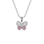 Collier en argent rhodié chaîne avec pendentif papillon pavé d'oxydes blancs et couleur rose 42 + 3cm ... Collier en argent rhodié chaîne avec pendentif papillon pavé d'oxydes blancs et couleur rose 42 + 3cm ...