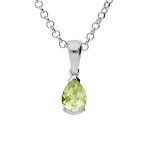 Collier en argent rhodi� cha�ne avec pendentif p�ridot v�ritable forme de poire 8x6mm longueur 40 + 5cm ...
