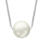 Collier en argent rhodi� cha�ne avec pendentif perle blanche de synth�se 40cm + 4cm