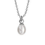 Collier en argent rhodi chane avec pendentif perle de culture blanche de 6mm en forme de poire 42 + ...