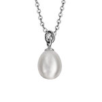 Collier en argent rhodi chane avec pendentif perle de culture blanche de 7mm en forme de poire 42 + ...