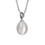 Collier en argent rhodi chane avec pendentif perle de culture blanche de 8mm en forme de poire 42 + ...