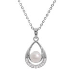Collier en argent rhodi chane avec pendentif perle de culture d'eau douce blanche dans goutte et oxydes ...