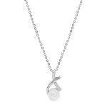 Collier en argent rhodi chane avec pendentif perle de culture d'eau douce blanche et oxydes blancs ...