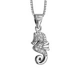 Collier en argent rhodi� cha�ne avec pendentif petit hippocampe orn� d'oxydes blancs sertis - longueur ...