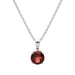 Collier en argent rhodi� cha�ne avec pendentif pierre v�ritable grenat 6, 5mm 42 + 3cm