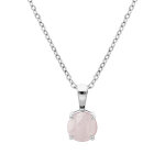 Collier en argent rhodi� cha�ne avec pendentif pierre v�ritable quartz rose 6, 5mm 42 + 3cm