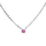 Collier en argent rhodi� cha�ne avec pendentif pierre v�ritable tourmaline rose 3mm 38 + 5cm