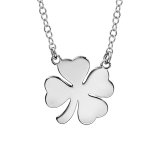 Collier en argent rhodi� cha�ne avec pendentif plaque en forme de tr�fle � 4 feuilles - longueur 42cm ...