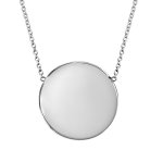 Collier en argent rhodi� cha�ne avec pendentif plaque ronde � graver de 14mm - longueur 41cm + 3cm de ...