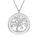 Collier en argent rhodi� cha�ne avec pendentif pr�noms � graver arbre de vie 30mm granit� 40 + 5cm