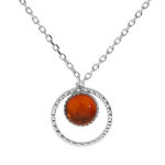 Collier en argent rhodi chane avec pendentif rond ambre vritable 40 + 5cm