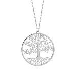 Collier en argent rhodi chane avec pendentif rond et arbre de vie de vie dcoup  l'intrieur - longueur ...
