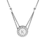 Collier en argent rhodi� cha�ne avec pendentif rond initiale k recto fond blanc et verso noire avec contour ...