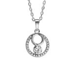Collier en argent rhodi� cha�ne avec pendentif rond oxydes blancs sertis et 1 oxyde blanc serti clos ...