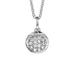 Collier en argent rhodi� cha�ne avec pendentif rond pav� d'oxydes blancs sertis - longueur 42cm + 3cm ...
